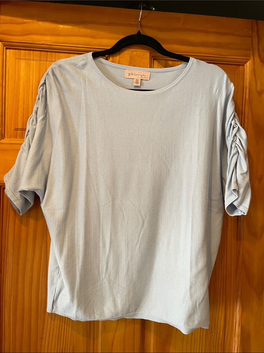 Philosophy Pale Blue Short-Sleeve Top with Ruched Sleeves
